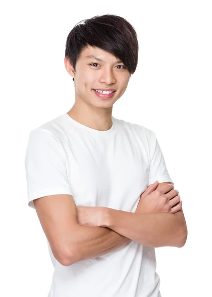 Asiático guapo hombre en blanco camiseta — Foto de Stock