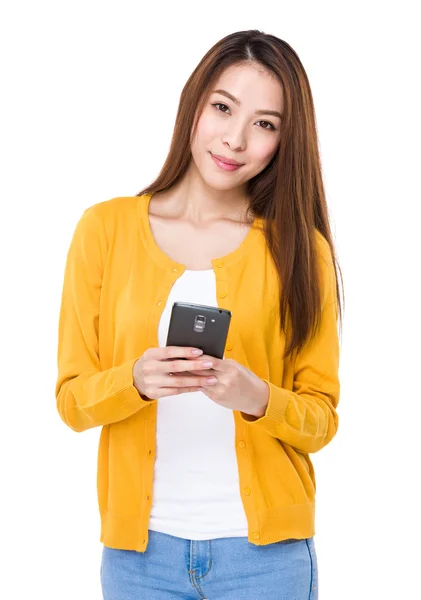 Asian young woman in yellow cardigan — Stock Photo, Image