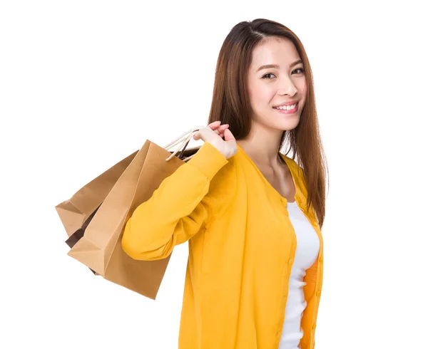 Asiática jovem mulher em amarelo cardigan — Fotografia de Stock