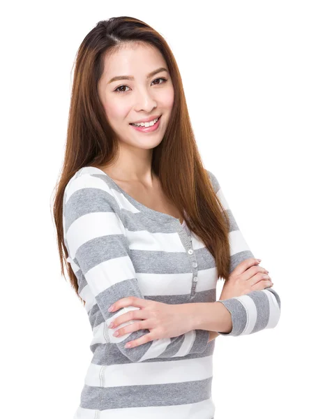 Asian young woman in striped sweatshirt — Stock Photo, Image