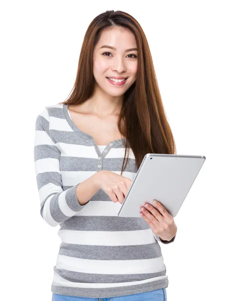 Asian young woman in striped sweatshirt — Stock Photo, Image