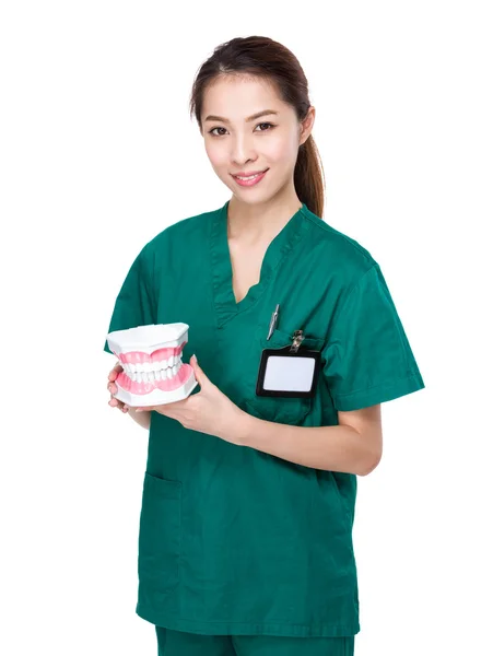 Asian woman doctor in green uniform — Stock Photo, Image