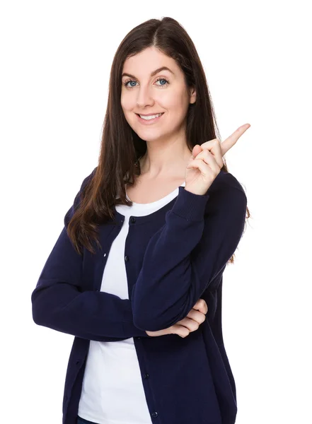 Caucasian brunette woman in blue cardigan — Stock Photo, Image