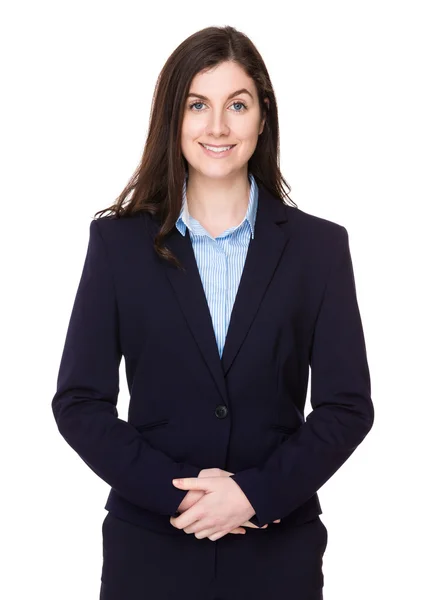 Caucasian brunette businesswoman in business suit — Stock Photo, Image