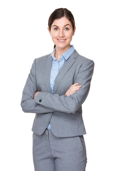 Caucasian brunette businesswoman in business suit — Stock Photo, Image