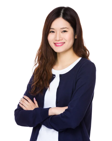 Jeune femme asiatique en bleu cardigan — Photo