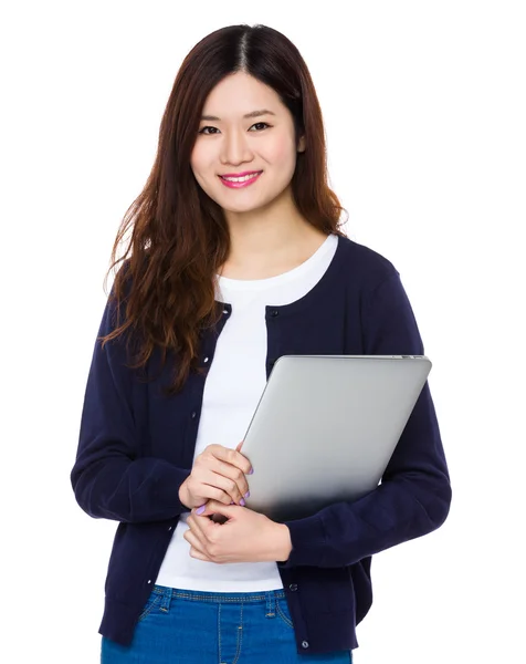 Young asian woman in blue cardigan — Stock Photo, Image