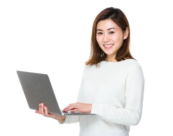 Young asian woman in white sweater — Stock Photo, Image