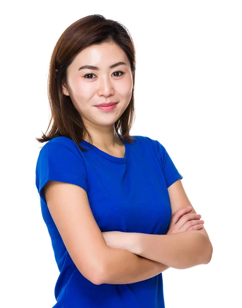 Young asian woman in blue t-shirt — Stock Photo, Image