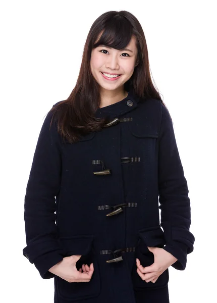 Asian young woman in black coat — Stock Photo, Image