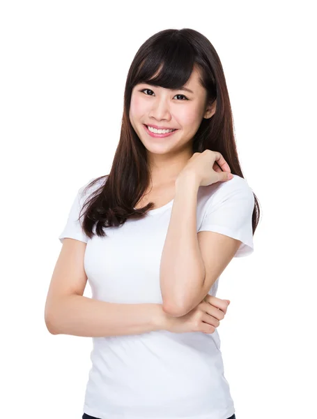 Asiatico giovane donna in bianco t-shirt — Foto Stock