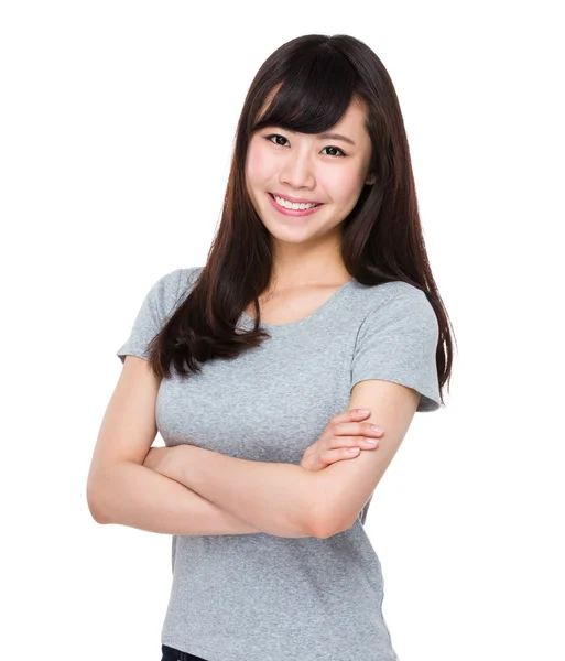 Mujer joven asiática en camiseta gris —  Fotos de Stock