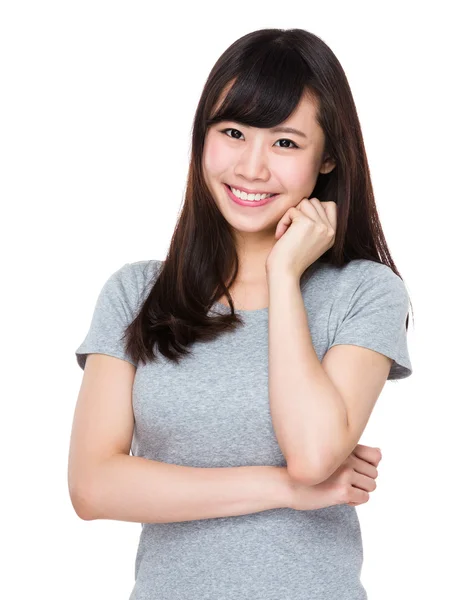 Mujer joven asiática en camiseta gris —  Fotos de Stock