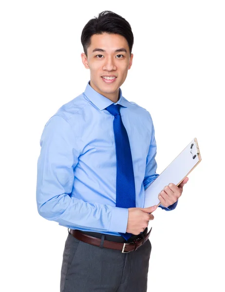 Businessman with file board posing — Stock Photo, Image