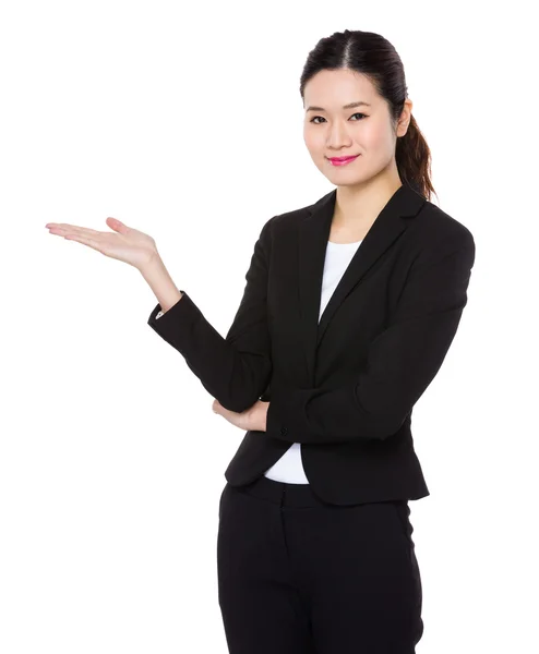 Businesswoman with open  palm — Stock Photo, Image