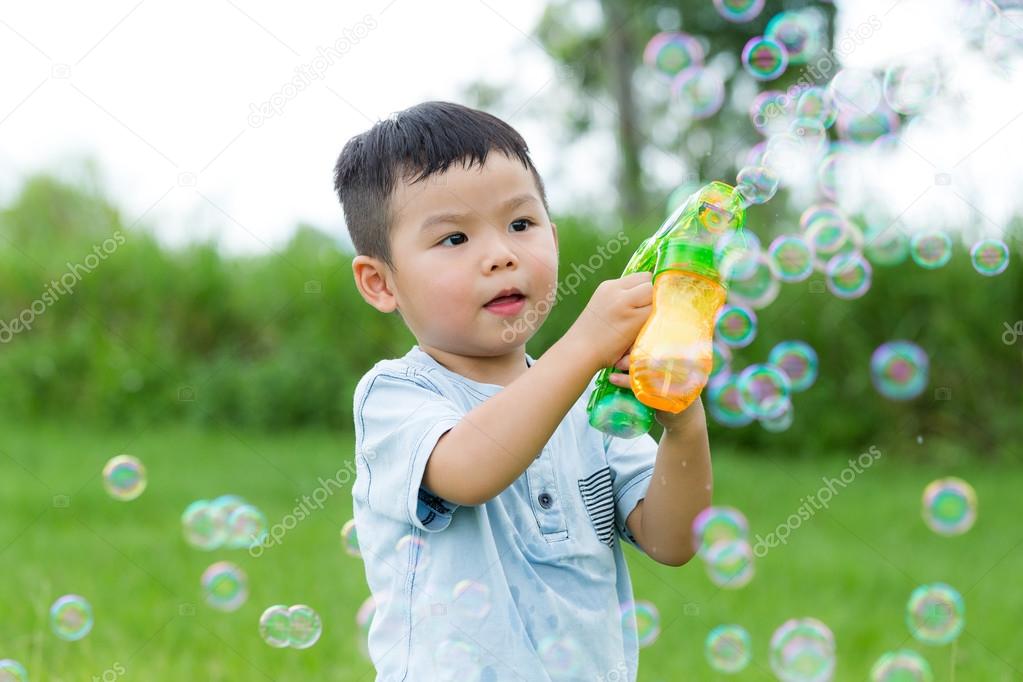 Outdoor bubble asian young