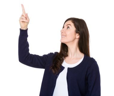 Mavi hırka beyaz esmer kadın