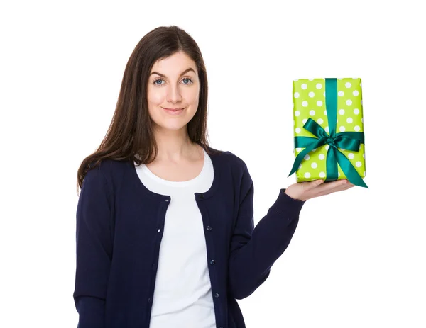 Caucasian brunette woman in blue cardigan — Stock Photo, Image