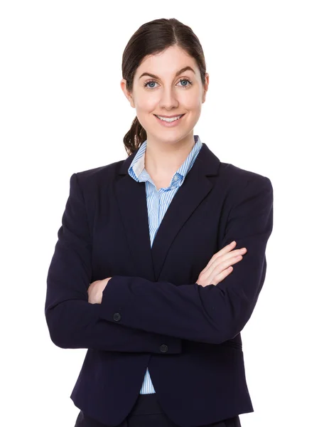 Kaukasische brunette zakenvrouw in pak — Stockfoto