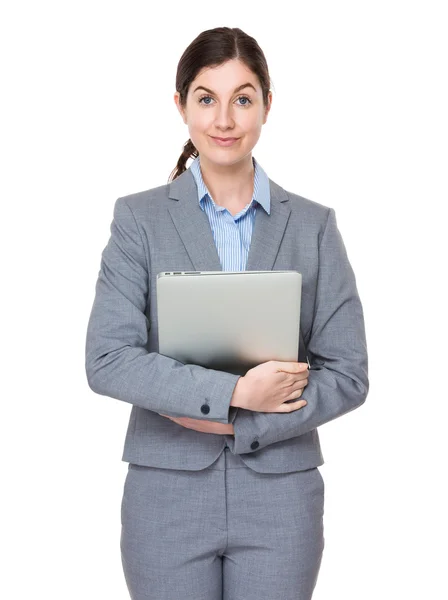 Caucasian brunette businesswoman in business suit — Stock Photo, Image