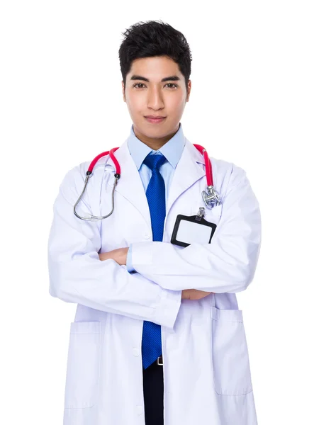 Asiático guapo médico en blanco abrigo — Foto de Stock