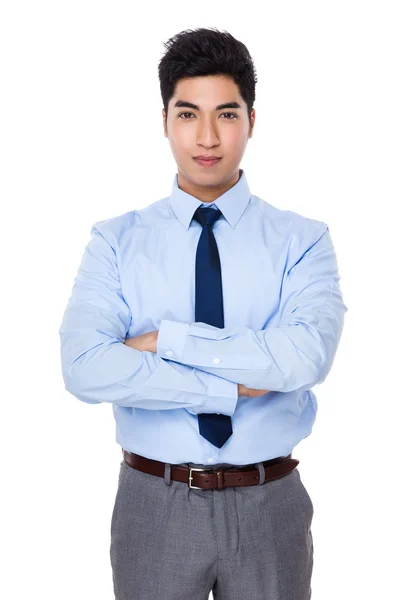 Азиатский красивый бизнесмен в голубой рубашке — стоковое фото