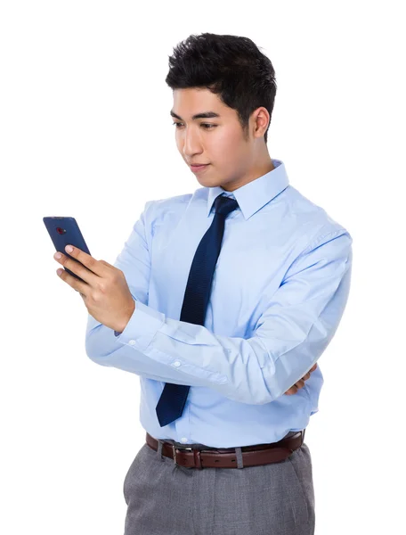 Asiático guapo hombre de negocios en azul camisa — Foto de Stock