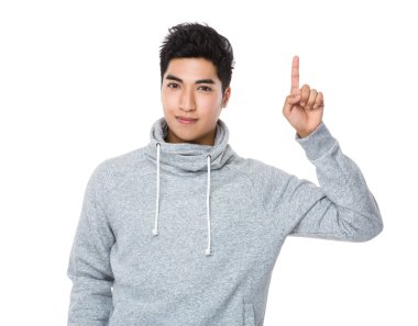 Asya genç adam gri hoodie