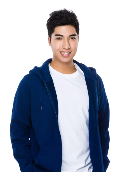 Asian young man in blue sweater — Stock Photo, Image