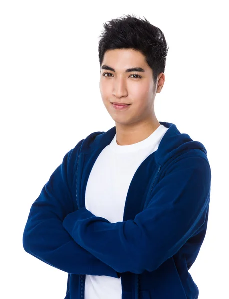 Asiatiska ung man i blå tröja — Stockfoto