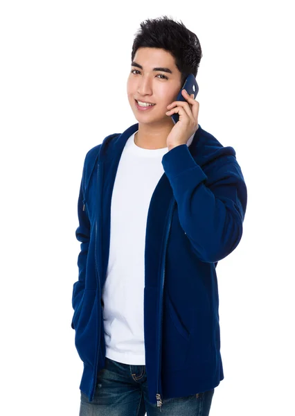 Asian young man in blue sweater — Stock Photo, Image