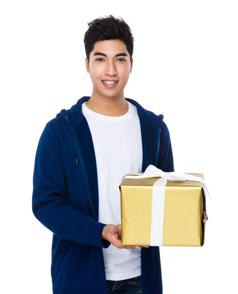 Asian young man in blue sweater — Stock Photo, Image