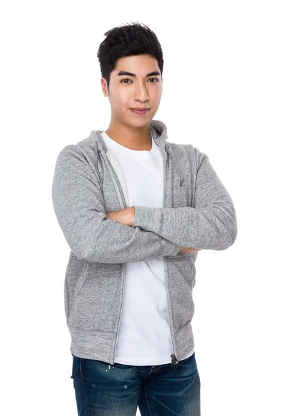 Asiatischer junger Mann im grauen Pullover — Stockfoto