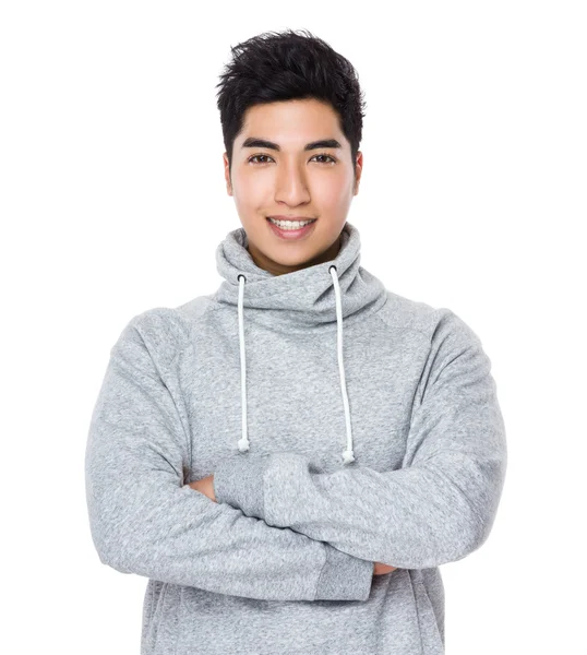 Asian young man in grey hoodie — Stock Photo, Image