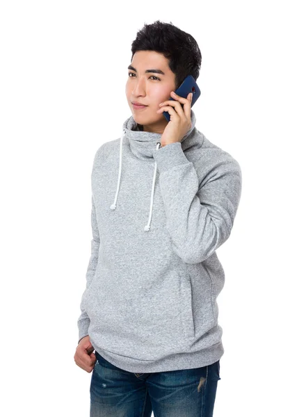 Asian young man in grey hoodie — Stock Photo, Image