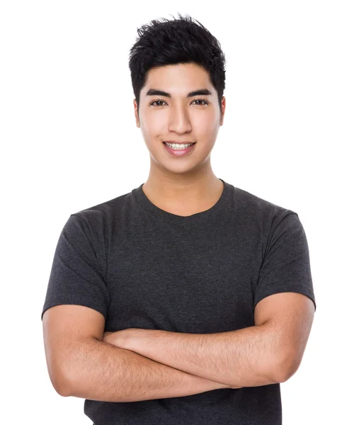 Asiatiska ung man i grå t-shirt — Stockfoto
