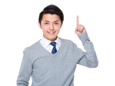 Asya genç işadamı gri süveterli