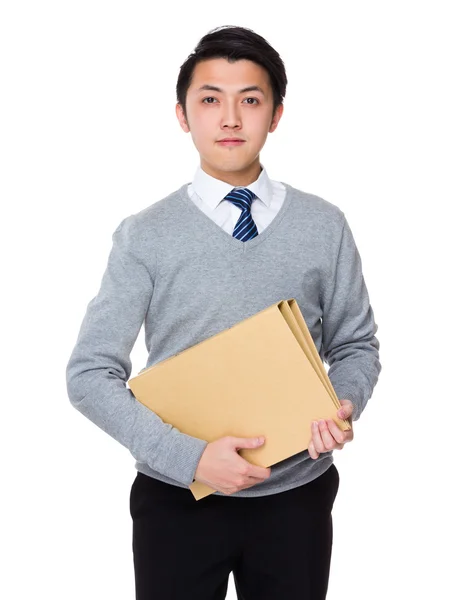 Mladá asijská podnikatel v šedém svetru — Stock fotografie