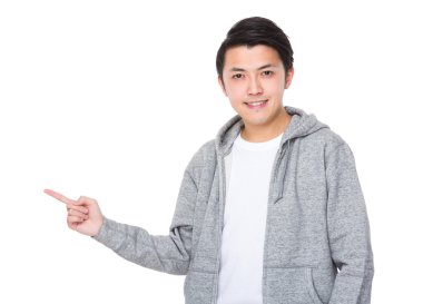 Asya genç adam gri hoodie