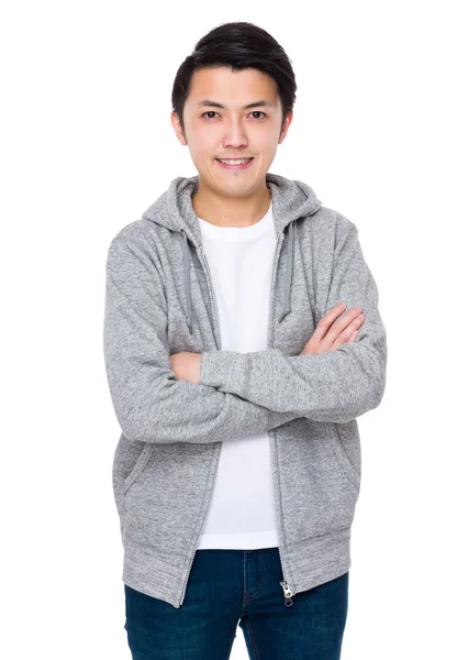 Asiatiska ung man i grå hoodie — Stockfoto