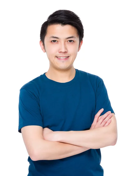 Asiático jovem homem em azul t-shirt — Fotografia de Stock