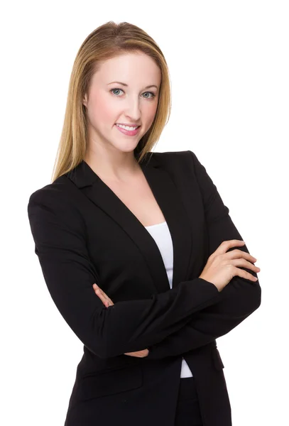 Junge kaukasische Geschäftsfrau im Business-Anzug — Stockfoto