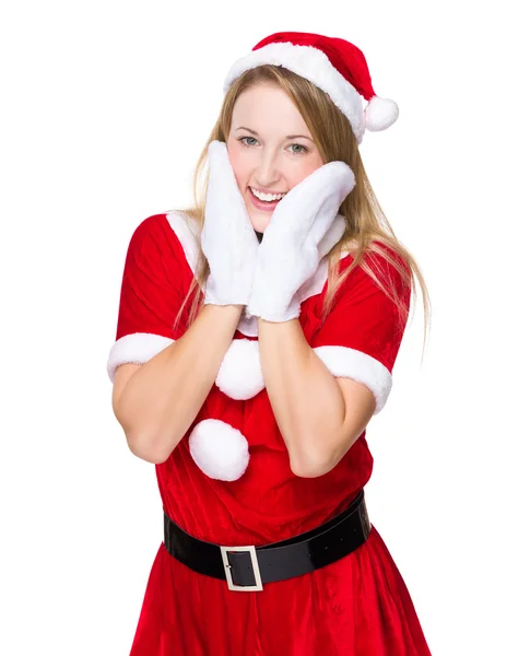 Menina de Natal com as mãos no rosto — Fotografia de Stock