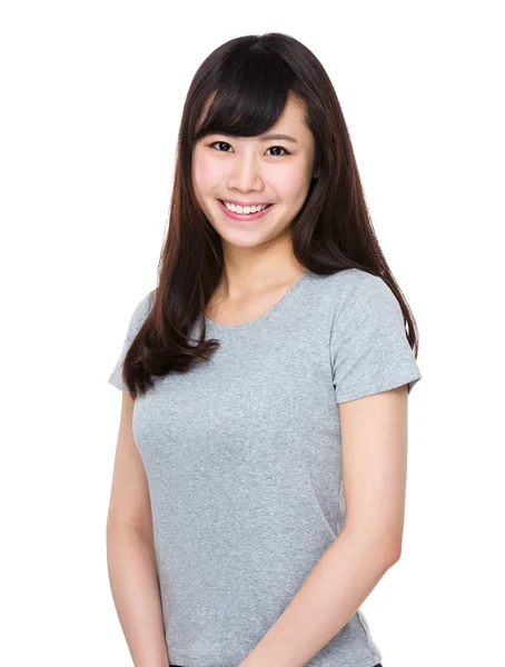 Asian young woman in grey t-shirt — Stock Photo, Image