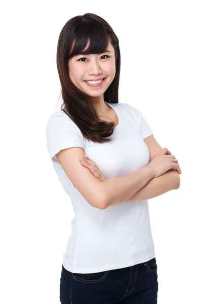 Asiatique jeune femme en blanc t-shirt — Photo