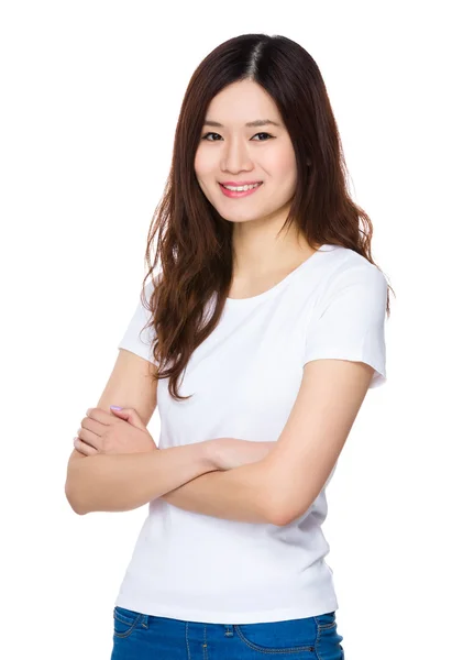 Asiático jovem mulher em branco t-shirt — Fotografia de Stock