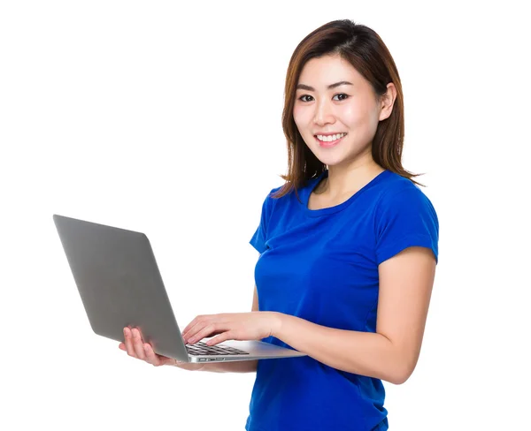 Asian young woman in blue t-shirt — Stock Photo, Image