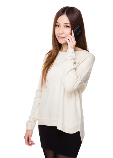 Asian young woman in beige sweater — Stock Photo, Image
