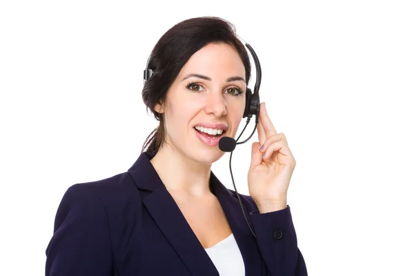 Representante de atendimento ao cliente com fone de ouvido — Fotografia de Stock