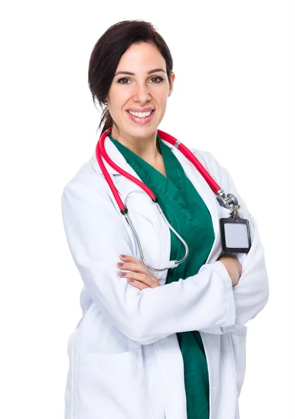 Kavkazské ženy doktor v bílém plášti — Stock fotografie